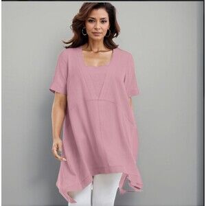 Ellos Blouse Women Sz 18-20 Pink Linen-Blend Hanky Hem‎ Tunic Lagenlook Summer